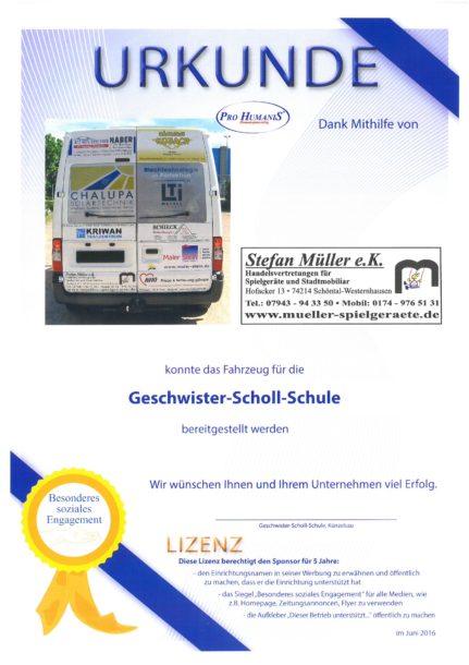 Urkunde der Geschwister-Scholl-Schule